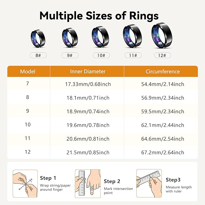 Smart Ring for Women & Men, Health & Fitness Tracker with Heart Rate/Sleep Monitoring/Blood Pressure, 5ATM Waterproof,Activity Trackers with Free App,Stylish Fitness Ring Birthday Gift(Size 8, Black)