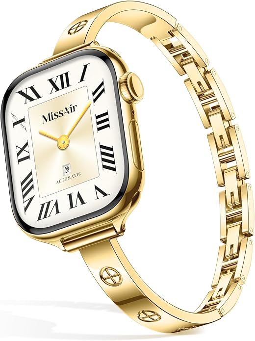 Missair Slim Bands Compatible with Apple Watch 38mm 40mm 41mm 42mm 44mm 45mm 46mm 49mm for Women, Thin Bracelet Dressy Designer Stainless Steel Metal Strap for iWatch Series 11 10 9 8 7 6 5 4 SE Ultra