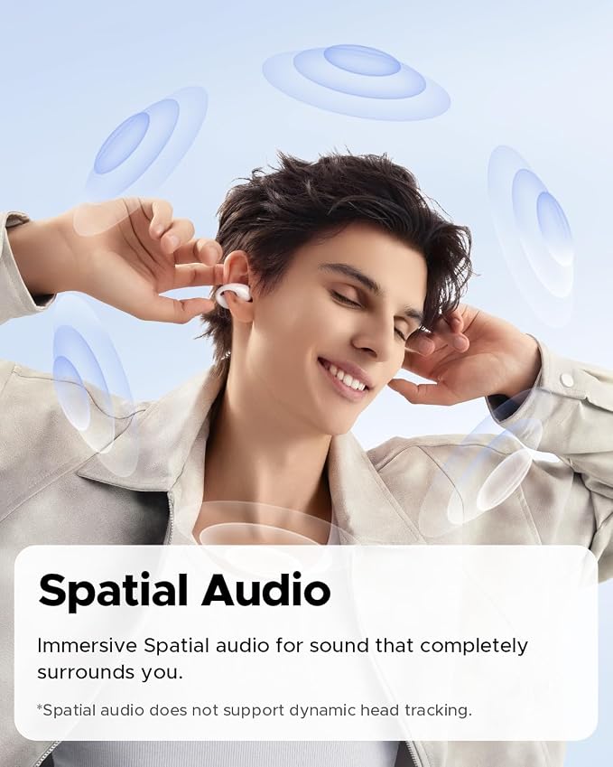 SoundPEATS PearlClip Pro Open Ear Earbuds, All-Day Comfortable Fit for Work & Commute, 24H Playtime, Dual Connection, HD Voice, Fast Charge, Bluetooth 6.0 - White
