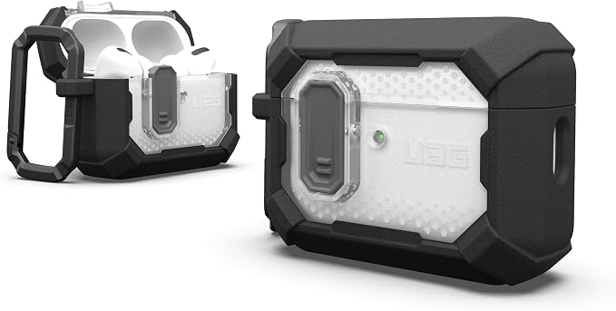 URBAN ARMOR GEAR UAG Designed for AirPods Pro 3rd Gen Case, Rugged Military Grade Drop Proof Protective Cover with Detachable Carabiner Clip & Secure Lip Closure, Plasma Black