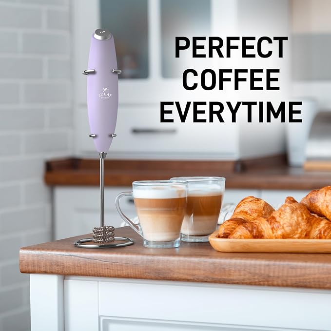 Zulay Kitchen Powerful Milk Frother Wand With Duracell Batteries - Ultra Fast Handheld Drink Mixer - Electric Whisk Foam Maker for Coffee, Lattes, Cappuccino & Matcha - Triple Whisk - Orchid Lilac