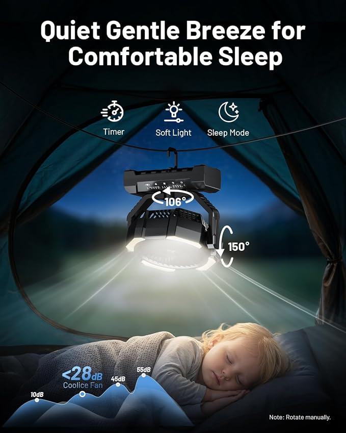 Misting Fan, Portable Camping Fans with 9oz Water Tank, 24000mAh Rechargeable Fan with 4 Speed, Battery Powered Fans with 120H Cooling, Last 5H Mist, 2 Mist Modes, Light, Outsides/Summer Essential