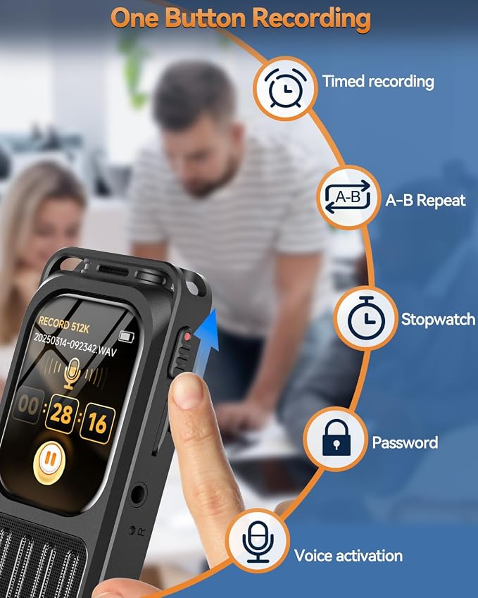 64GB (900Hours) Digital Voice Recorder with 2" Touchscreen & Bluetooth, XIXITPY 3072Kbps HD Dual Mic Recording Device with Playback, Password, A-B Repeat, MP3 for Lectures, Meetings, Interviews