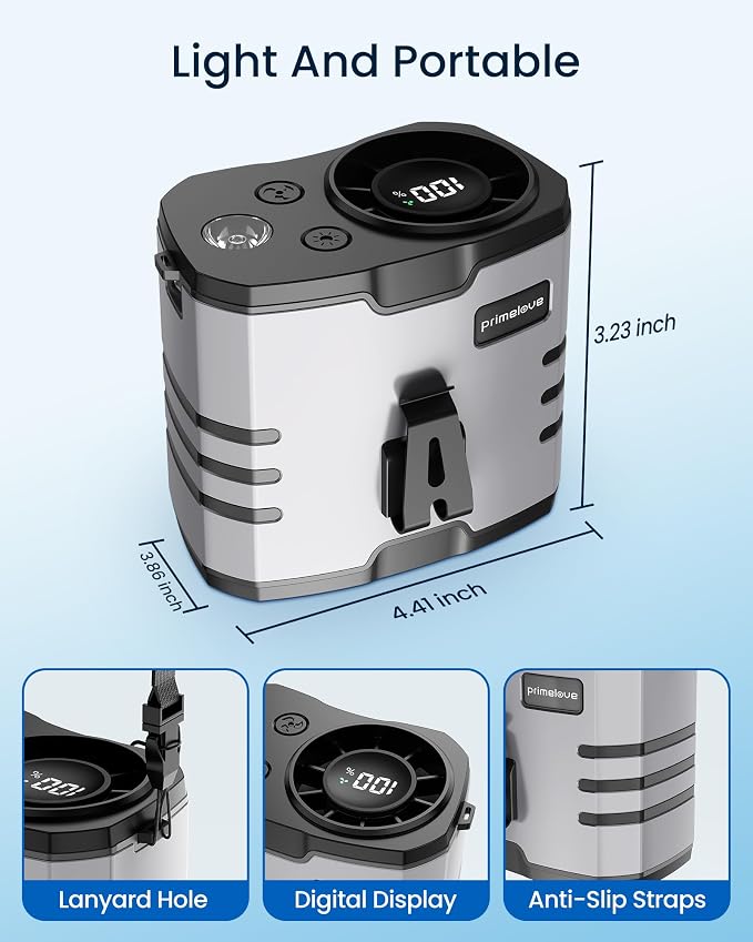 Portable Waist Fan 10000mAh Rechargeable, Clip on Belt Fan With 10 Speeds 16000PRM Strong Airflow, Hands-Free Hanging Neck Fan, Long-Lasting Cooling for Camping, Hiking,Outdoor,Jobsite,Grey