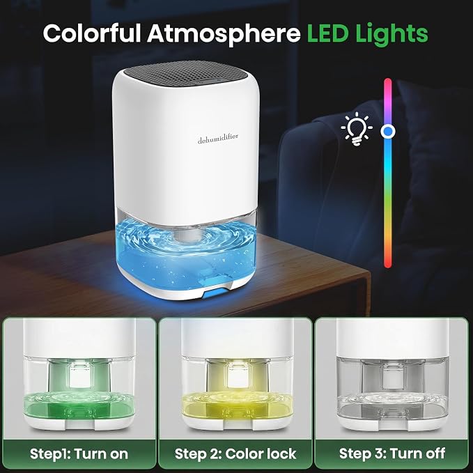 Dehumidifier, 35 OZ Small Dehumidifiers for Room for Home, Quiet with Auto Shut Off, Portable Dehumidifier for Bedroom (280 sq. ft), Bathroom,RV,Closet Colorful Moisture Absorbers Dehumidifiers, White