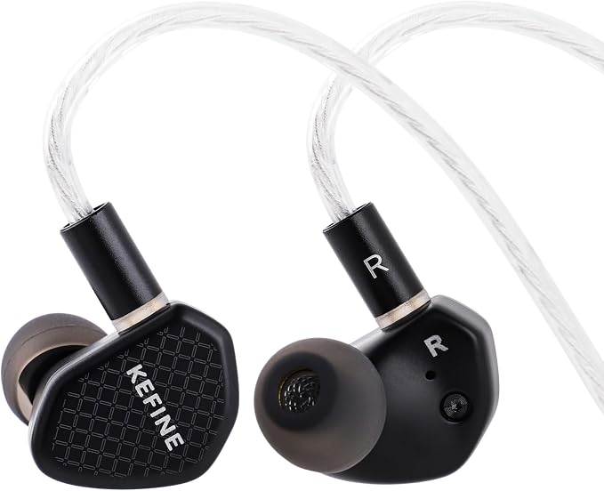 Linsoul Kefine Klean in Ear Monitor,10mm DLC Diaphragm Dynamic Driver HiFi Earphones,Wired Gaming Earbuds,Replaceable Nozzles,Detachable Silver-Plated Cable for Audiophile (No Mic 3.5mm, Black)