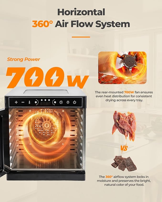 Food Dehydrator Machine 700W Upgrated Drying with 8 Trays, 212°F & 24H Timer, Visual Window, Food Dryer with Dual-Layer Stainless Steel for Home, Fruit, Jerky, Vegetable, Meat, Beef, Dog Treats, Herb