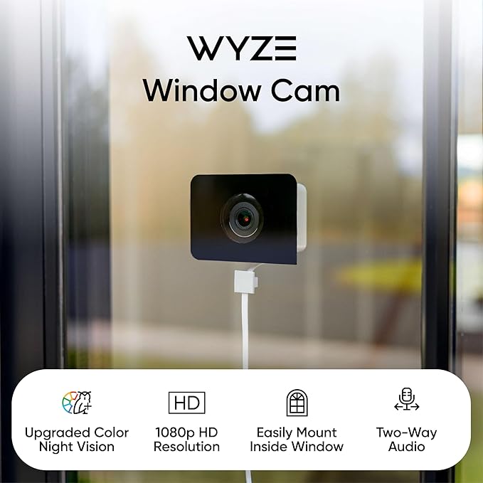 WYZE Window Camera 2 Pack, WiFi Indoor HD Home Security Camera, Upgraded Color Night Vision, Anti-Glare, AI-Powered Motion Detection, Easy & Quick Setup, 24/7 Recording