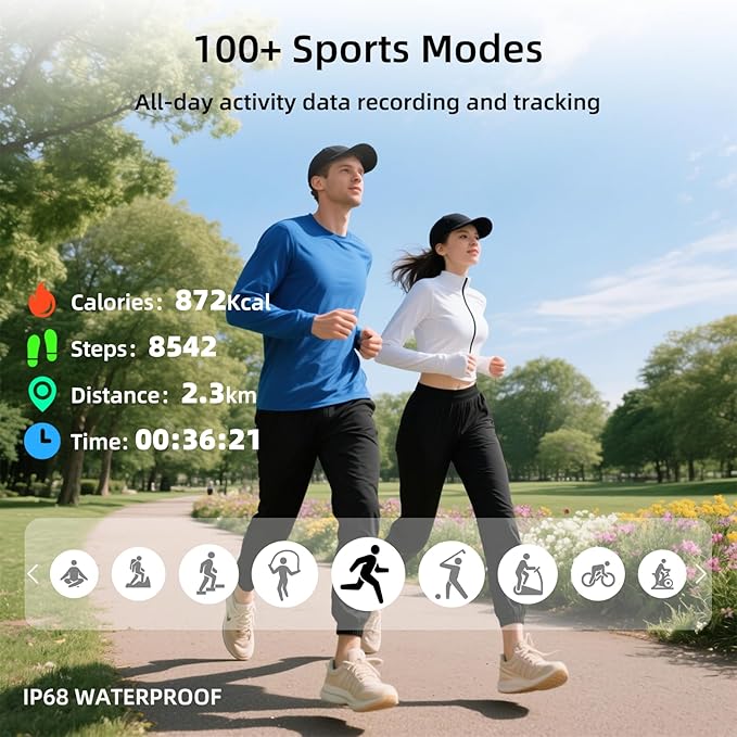 Smart Watch, GPS & Free Maps, 1.96" HD Screen, AI, Bluetooth Call & Text, Health, Fitness & 24/7 Sleep Tracker, 100+ Workout Modes, 5 ATM Water-Resistance, for Men & Women, Android & iOS, 2 Bands
