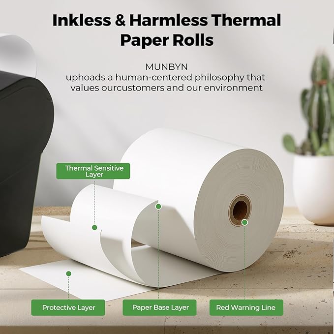 MUNBYN Thermal Paper 3 1/8 x 230ft, 30 Rolls Receipt Paper Work for Star Micronics TSP100 TSP143 Epson 80mm Receipt Printer Square POS Register Credit Card Terminals, Pos Register Paper BPA Free