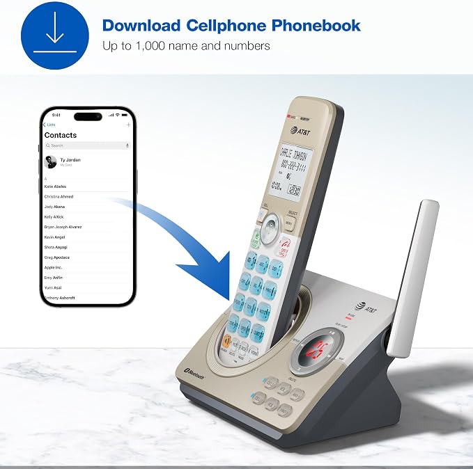 AT&T DL72219 DECT 6.0 2-Handset Cordless Phone for Home with Connect to Cell, Call Blocking, 1.8" Backlit Screen, Big Buttons, intercom, and Unsurpassed Range