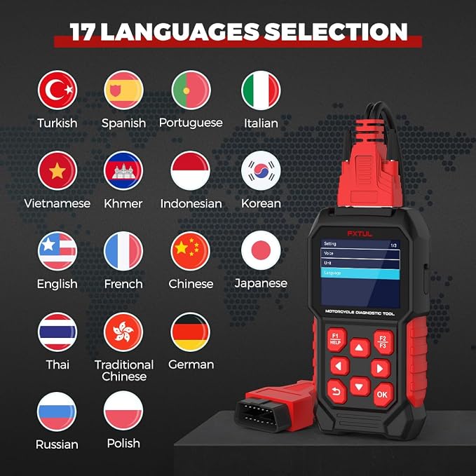 M4-EU Motorcycle OBD2 Scanner Full System Diagnostic Scan Tool | Honda Yamaha Kawasaki Suzuki KTM Vespa, ABS TPMS IMMO ECU Reset, Bidirectional Test, Battery Test, Lifetime Updates
