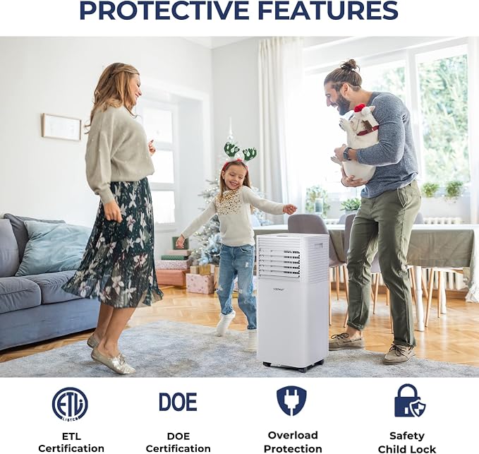 COSTWAY Portable Air Conditioner, 10000BTU AC Cooling for Room Spaces up to 350sq.ft, with Remote Control, 24H Timer & Window Venting Kit, with Sleep Mode, for Bedroom, Living Room, White