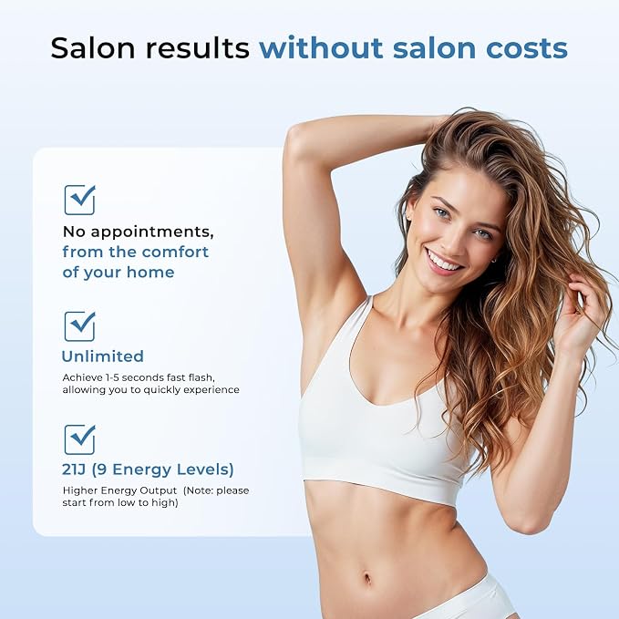 IPL Laser Hair Removal Device for Women and Men, 41°F Ice-Cooling Painless Technology, 21J High Energy for 99% Hair Reduction, Unlimited Flashes for Full Body, Face & Bikini