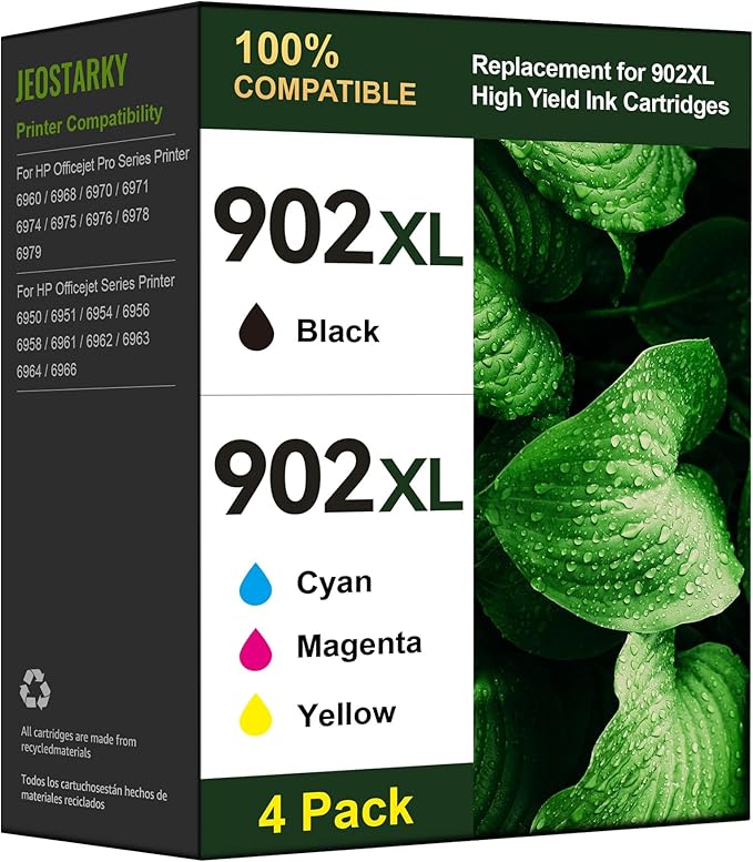 902XL Ink Cartridge for HP Printer Replacement for HP 902XL Ink Cartridge Combo Pack Compatible for HP Officejet Pro 6978 6968 6970 6960 6971 6974 6975 6976 6979 6965 6977 Printer (4 Pack)