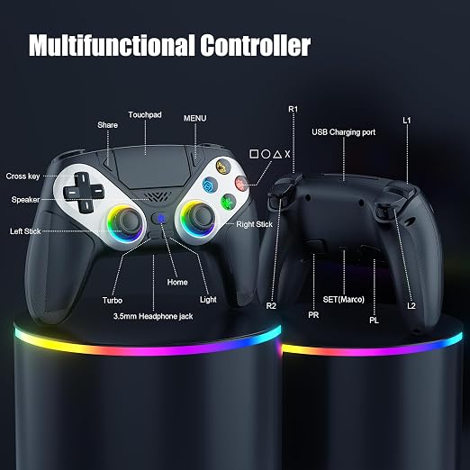 Nonbliep LED Wireless Controller for PS5, Compatible with PS5/PC, Dual Vibration, Macro/Turbo Function, 3.5mm Audio Jack, 6-Axis Motion Control Gamepad with Speaker