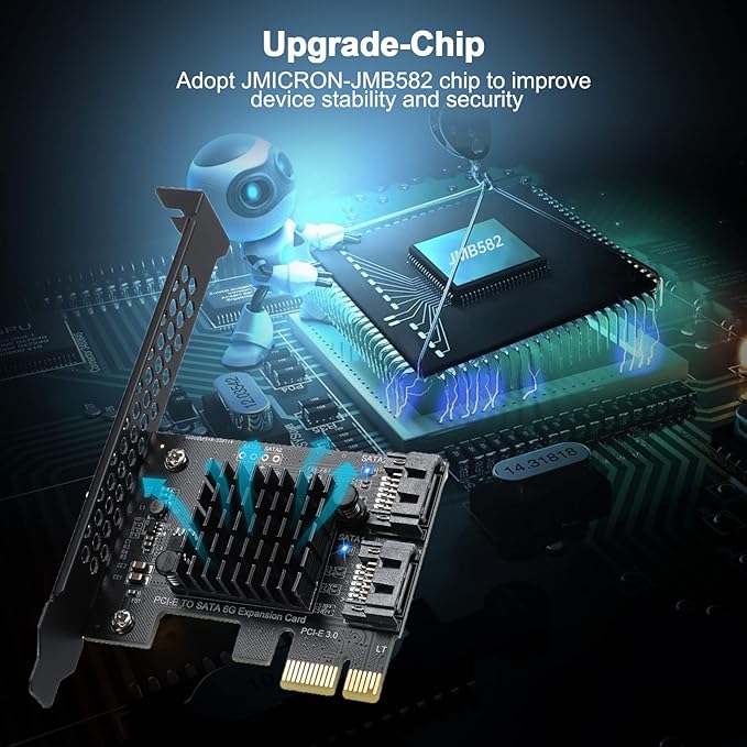 PCI-E X1 to SATA 3.0 Controller Card, 2-Port SATA III 6Gbps Expansion Cards, Supports PCI-Express (1X 4X 8X 16X) Slot, Support SSD and HDD, for Windows10/7/8/XP/Vista/linux