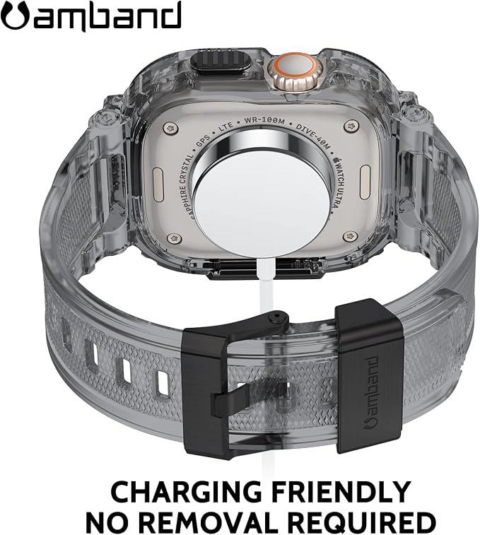 amBand Bands Case Screen Protector Compatible with Apple Watch Ultra 3/2/1 49mm, M1 Sport Series Rugged Cover Strap and 9H Tempered Glass Film, Protective Bumper for iWatch 49 mm Men Crystal Black
