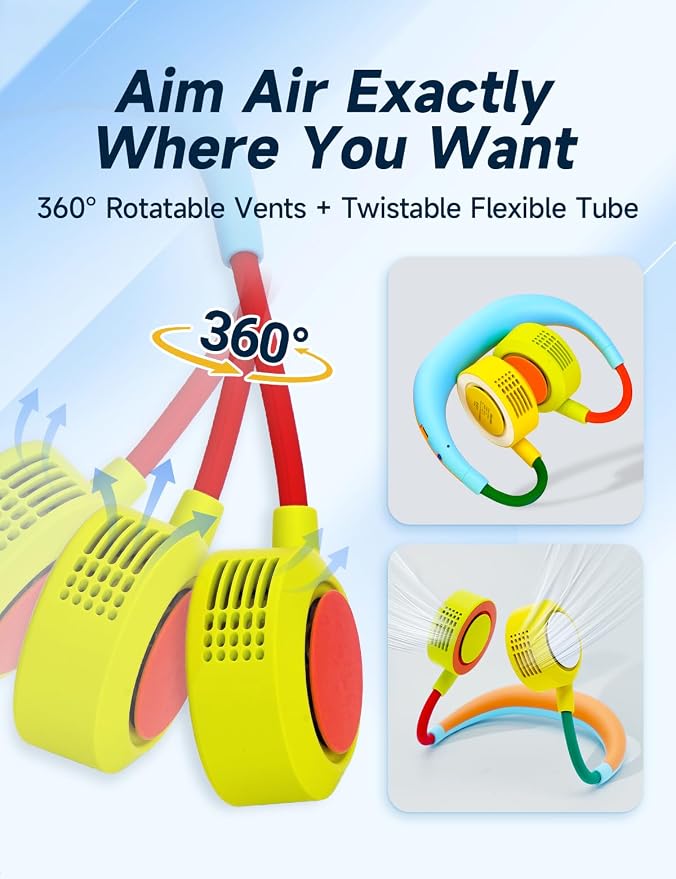 Portable Neck Fan - Hands Free Personal Face Fan, 5 Speeds Rechargeable Wearable Cooling Fan, Flexible Foldable Small Thin Quiet Neck Cooler for Travel, Work, Hot Flashes (Light Blue Green)