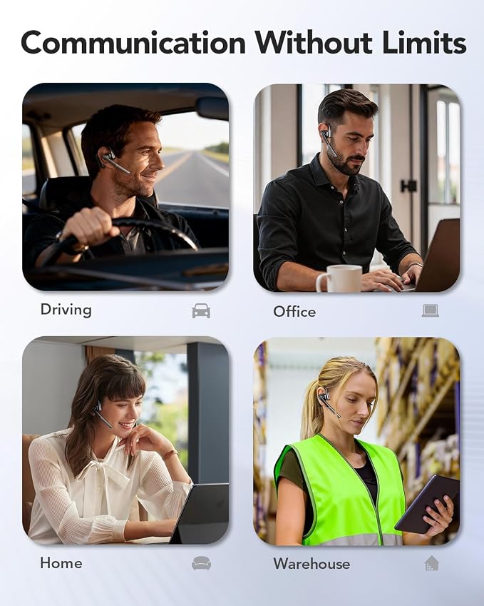 Bluetooth Headset V6.0, Open Ear Wireless Earpiece with Noise Canceling Mic, 96H Talking Time with the 950 mAh Charging Case for iOS Android Laptop, Headphones with Mute Button for Trucker Work