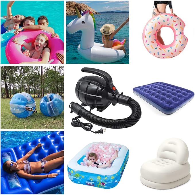 Electric Air Pump for Inflatables, AC (110V), 600W, 20L/min, Black, 4 Detachable Nozzles, Inflator/Deflator, Queen/King Size Air Mattress, Pool Toys, Boat, Raft