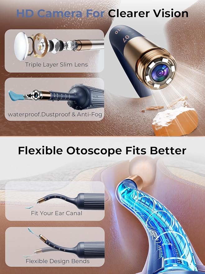 Ear Wax Removal Kit: I35R Ear Cleaner with Flexible Ear Camera Otoscope- Visual Ear Pick Tweezers Wax Remover - Ear Cleaning Kit 3 Pieces Inspection Tools for Family
