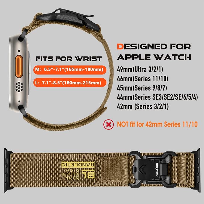 Bandletic Compatible with Apple Watch Ultra Band for Men, Wide Soft Sport Loop with Magnetic Fidlock V-Buckle for iWatch 49mm(Ultra 3/2/1),46mm(11/10),45mm(9/8/7),44mm(SE3/SE2/SE/6/5/4),42mm(3/2/1)