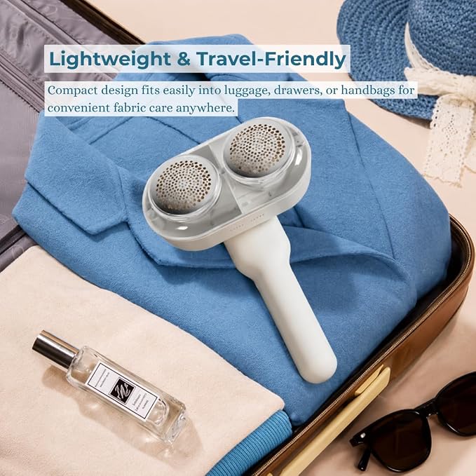 Fabric Shaver, Rechargeable Lint Remover with 2600mAh Powerful Battery, 9500 RPM with 3 Speeds, Includes 4 Extra 6-Leaf Blades (Pearl White)