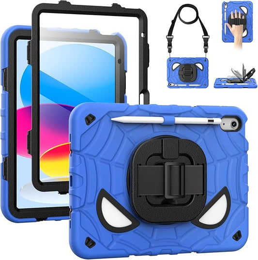 Grifobes Case for iPad A16 11th/10th Generation 2025/2022 11/10.9 inch, Full Body Protection with Screen Protector/Pencil Holder/Stand,Hand/Shoulder Strap for i Pad 11/10.9 Cover Deep Blue