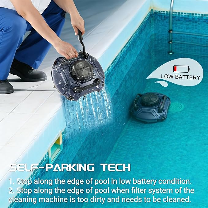 yosager Cordless Robotic Pool Cleaner, Cordless Automatic Pool Vacuum Lasts 90 Mins Runtime with Rechargeable Battery, Robotic Pool Vacuum Automatic Cleaning, Dual-Motor, for Above/In Ground Pools