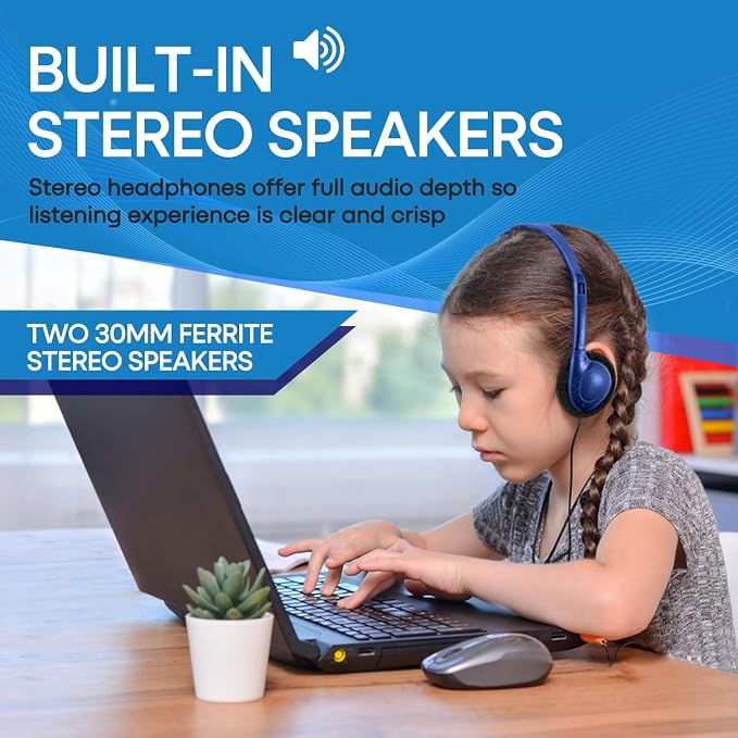 Classroom Headphones Bulk 50 Pack Class Set for School Students Kids and Adult -Sturdy Wired 3.5mm Plug (Blue, 50 Pack)
