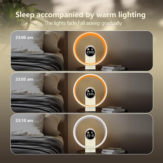 Table Lamp Sunrise Alarm Clocks for Heavy Sleepers for Bedrooms, White Noise Sound Machine Adults, Bluetooth Digital Dual Alarm Clock with USB Port, Timer, Dimmer, Room Decor