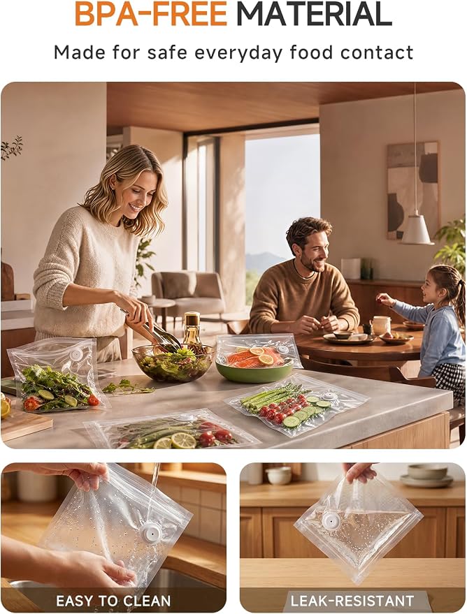 FEPPO Reusable Vacuum Sealer Bags for Food, 20 PCS (10 Medium 8.3"×8.7" + 10 Large 10.2"×11") BPA-Free Food Storage Bags with Air Valve, Leak-Proof & Odor-Resistant for Freshness Preservation