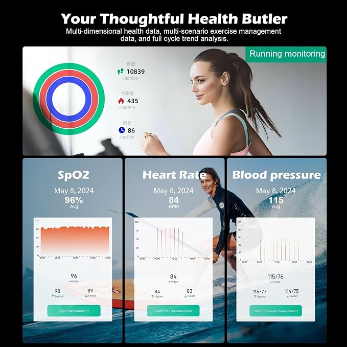 Smart Ring Fitness Tracker for Women & Men, Heart Rate, Blood Oxygen, Blood Pressure, Sleep & Step Monitor, IP68 Waterproof Health Ring, Compatible with iPhone