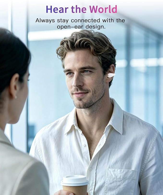 Upgraded Ultra Open Ear Earbuds - Lightweight Comfort Clip-On Wireless Bone Conduction Earbuds, Secure Fit & AI-Powered Clear Calls Bluetooth Open Ear Headphones for Work,Commute,Workout,Running,White