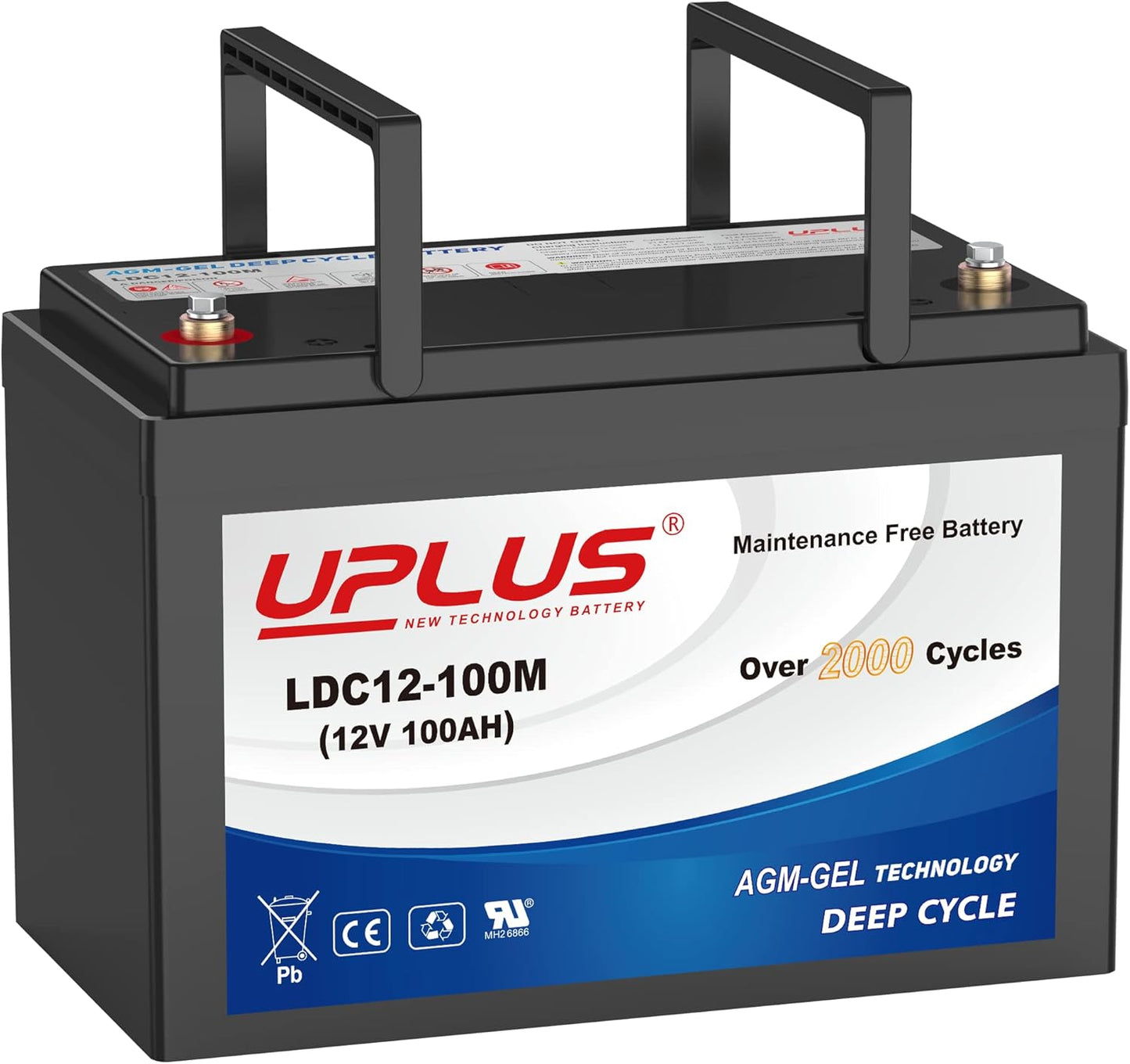 UPLUS 12V 100Ah Deep Cycle Battery, LDC12-100M Maintenance Free BCI Group 27 Size Rechargeable AGM Gel Batteries for Solar, RV, Golf Cart, Mobility, Camping, Backup, Trolling Motor
