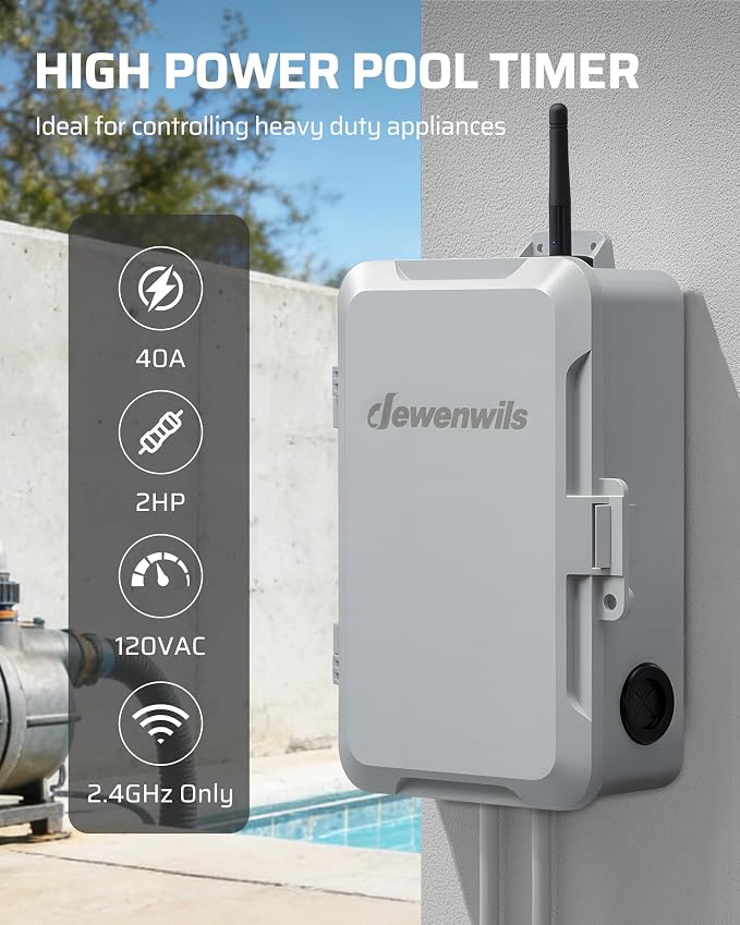 DEWENWILS Matter Pool Pump Timer, Matter Certified Hub Required, 120V 2HP 40A Heavy Duty Timer Box, Works with Apple HomeKit, Amazon Alexa, Google Home, SmartThings, ETL Listed, 2.4GHz WiFi Only