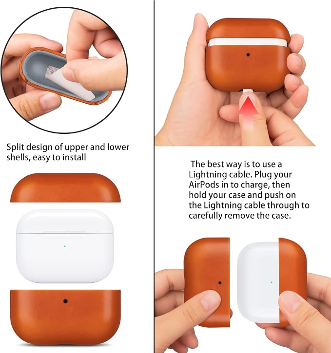 Maogoam for AirPods Pro 2 Leather Case Cover with Button, Genuine Crystal Vegetable Tanned Oil Wax Leather Case for AirPods Pro 2nd Generation, Elegant Style, Front LED Visible, Orange