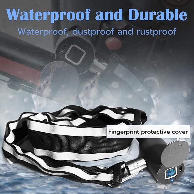 Eseesmart Bike Chain Lock, Fingerprint Bike Locks Heavy Duty Anti Theft, 3.28 Feet Security Bike Locks with APP, Waterproof Smart Cable Lock for Bike, Bicycle, Scooter, Motorcycle, Door, Gate, Fence