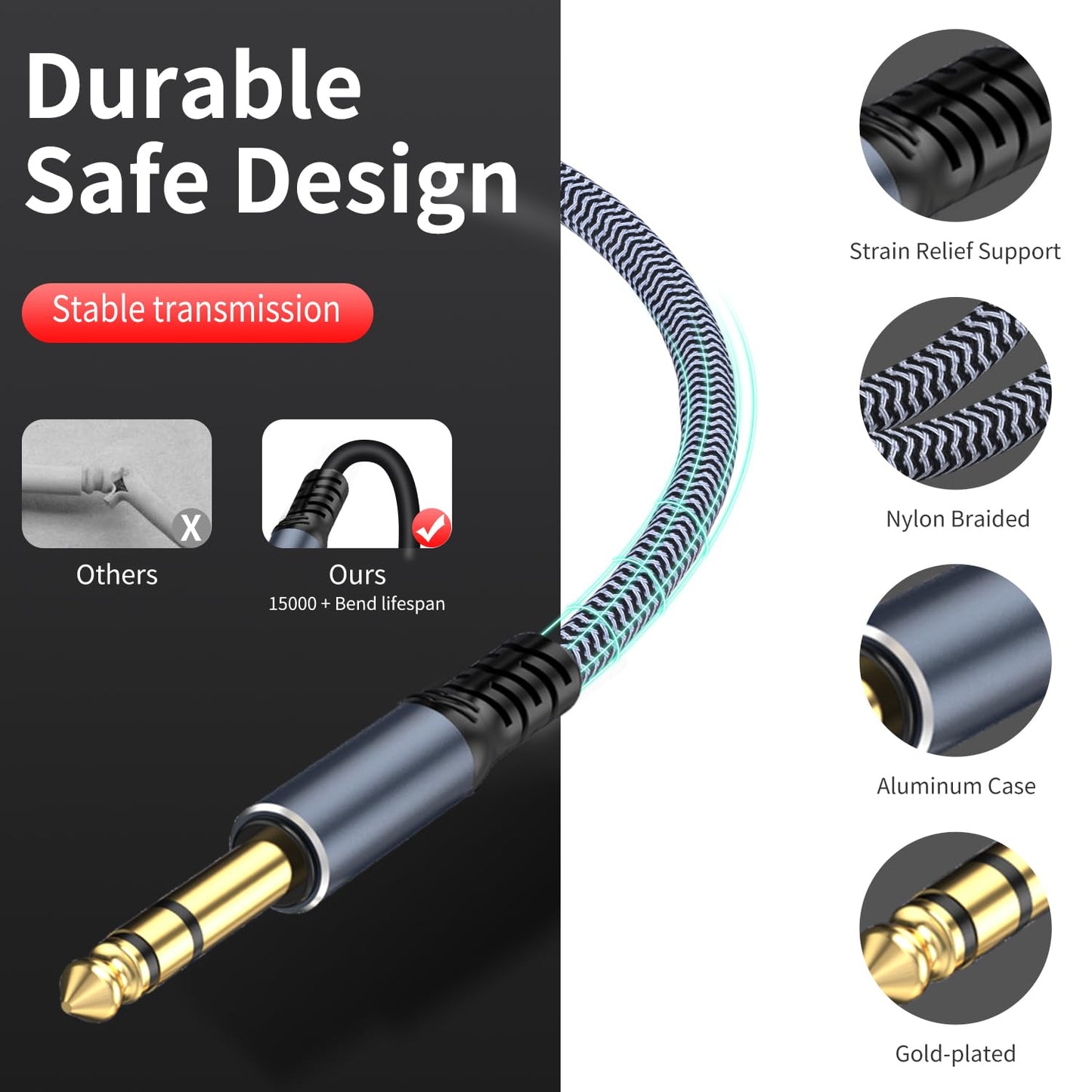 1/4 inch Extension Cable 15ft, 1/4" inch Male to Female Stereo Guitar Extension Cable