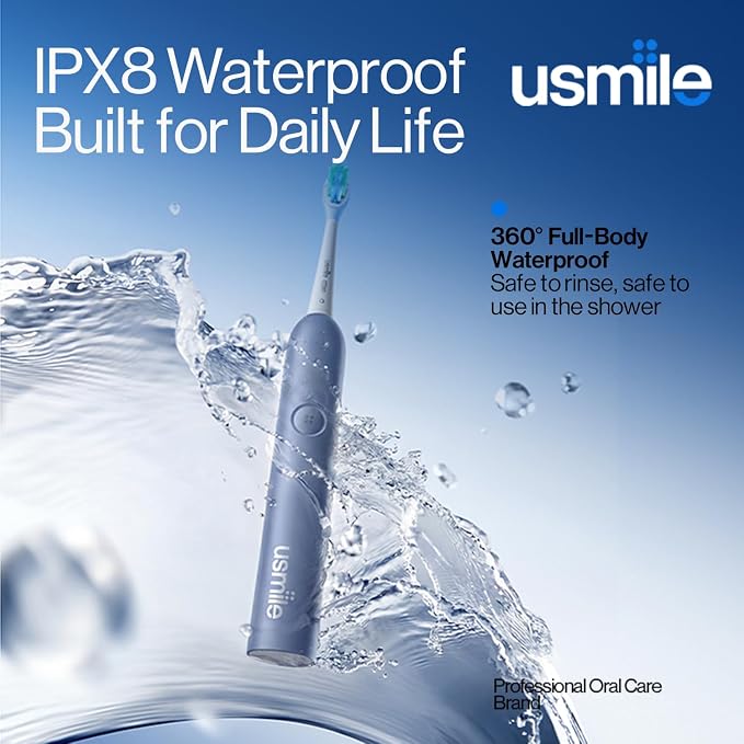 usmile P10S Sonic Electric Toothbrush – 3 Modes Deep Clean & Whitening, 180-Day Battery Life, Cushioned Gum-Care Brush Head for Sensitive Teeth, Smart Timer, 2 Brush Heads (Blue)