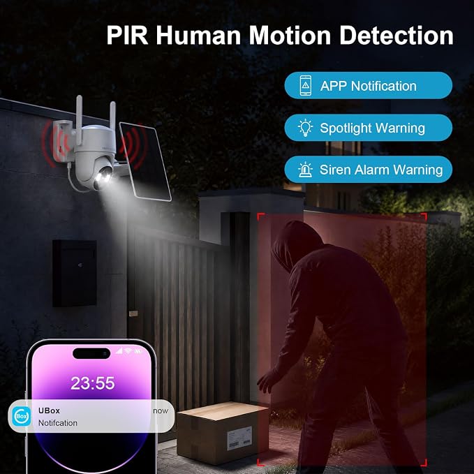 HOSAFE.COM Wireless Security Camera Outdoor, Free Cloud Storage, 360° PTZ Remote Cameras for Home Security Solar Powered, 2K 3MP Surveillance & Security Cameras, IP66 Waterproof