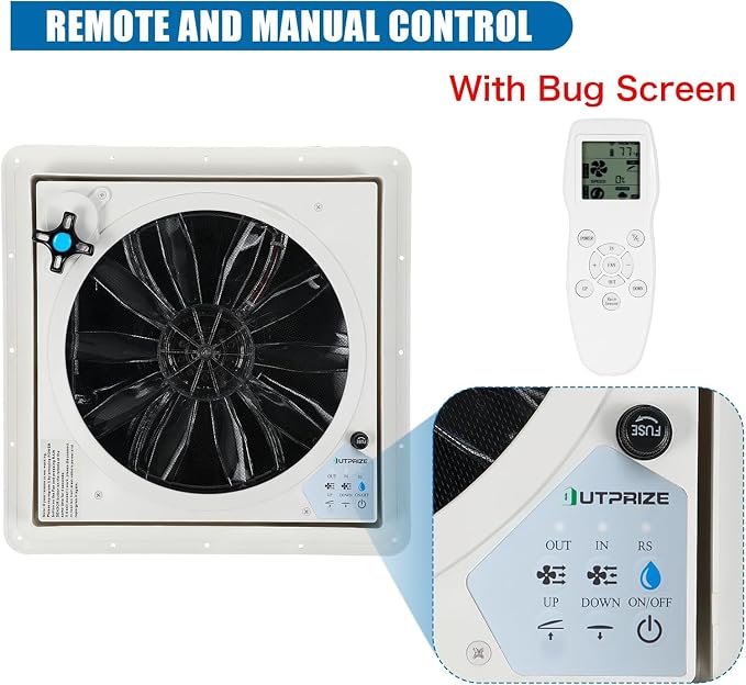 Upgraded Remote Control RV Roof Vent Fan, 12V DC 14" Quiet RV Roof Fan with Rain Sensor, 10-Speed, Reversible