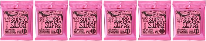 Ernie Ball Super Slinky Nickel Wound Electric Guitar Strings 6-pack, 9-42 Gauge (P03023)