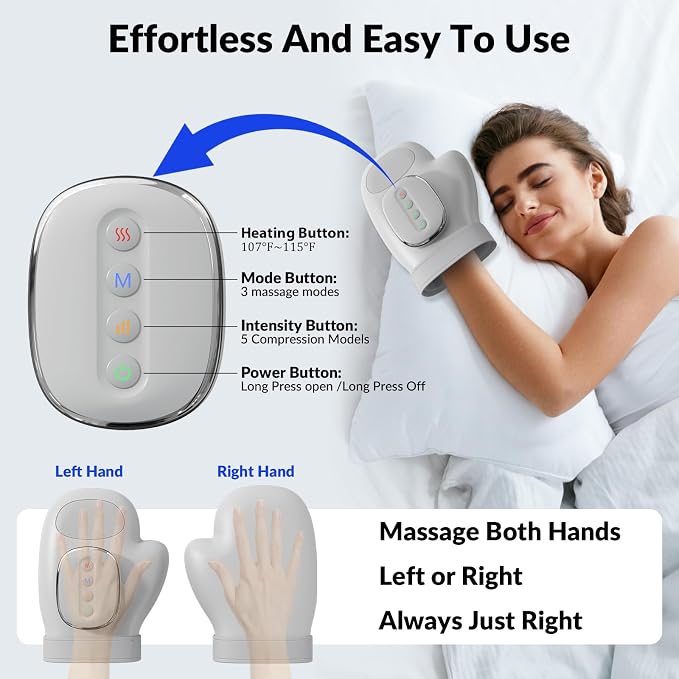 Hand Massager with Heat and Compression, 3-in-1 Professional Hand Massager for Arthritis and Carpal Tunnel Relief, 5 Intensity & 3 Heat Settings, Christmas Gift for Women Men, Office Workers, Seniors
