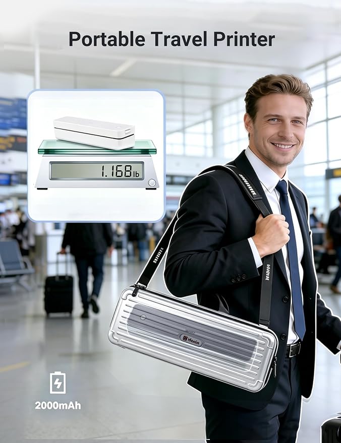 iDPRT MT610Pro Portable Thermal Printer with Case &200 Sheets Paper, 300DPI HD Mobile-Travel-Printers, Inkless-Wireless-Small-Printer for Home Use, Office, Vehicles, Bluetooth Printers, White
