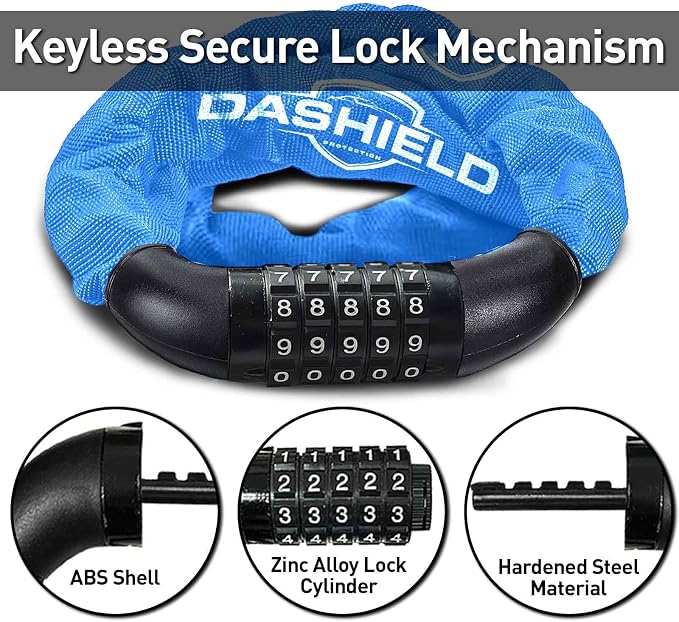 Bike Chain Lock Security 5 Digit Resettable Combination, 38.6 inches Heavy Duty Anti Theft Lock Chain for Bicycle, Motocycle, Scooter, Gate, Fence (Blue, 3.2ft)