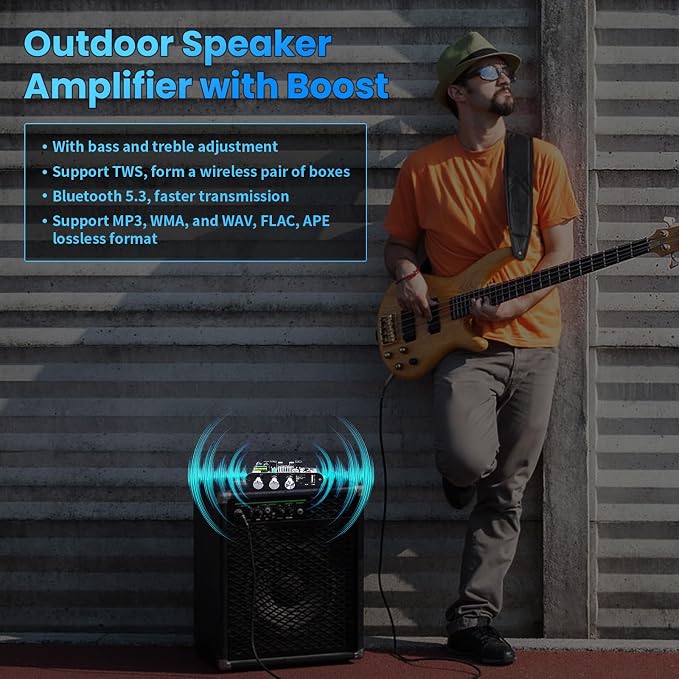 2 Pack ZK-1001U Bluetooth 5.3 Mono Amplifier Board with TWS & Boost Circuit, Mini Audio Amp for Home Outdoor DIY Speakers with 100W Power Output, Treble and Bass, USB/AUX/BT Input, DC 9-24V
