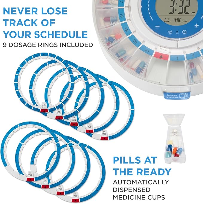 LiveFine Smart Pill Dispenser with WiFi & App, Removable Cups, 21 Compartments, 9 Dosage Rings, Alarm Reminder, LCD Display, Sound & Light Alerts for Vitamins, Supplements, Medications & Seniors