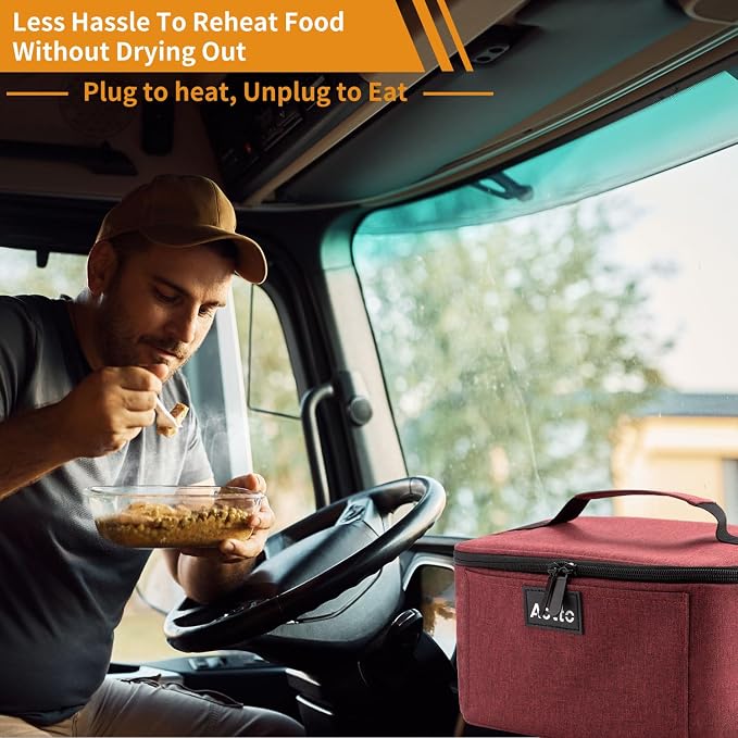 Aotto Heated Lunch Box Food Warmer - 12V/24V 2-in-1 Car Food Warmer with Vehicle Plug - Mini Portable Electric Lunch Box Heater for Men and Women - Reheat & Keep Meals Warm On the Go - Red